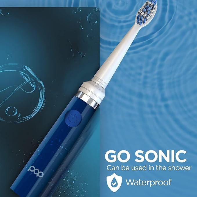 2-Pack Pop Sonic Electric Toothbrush (Navy Blue) - Travel Toothbrushes w/AAA Battery | Kids Electric Toothbrushes with 2 Speed & 15,000-30,000 Strokes/Minute, Dupont Nylon Bristles
