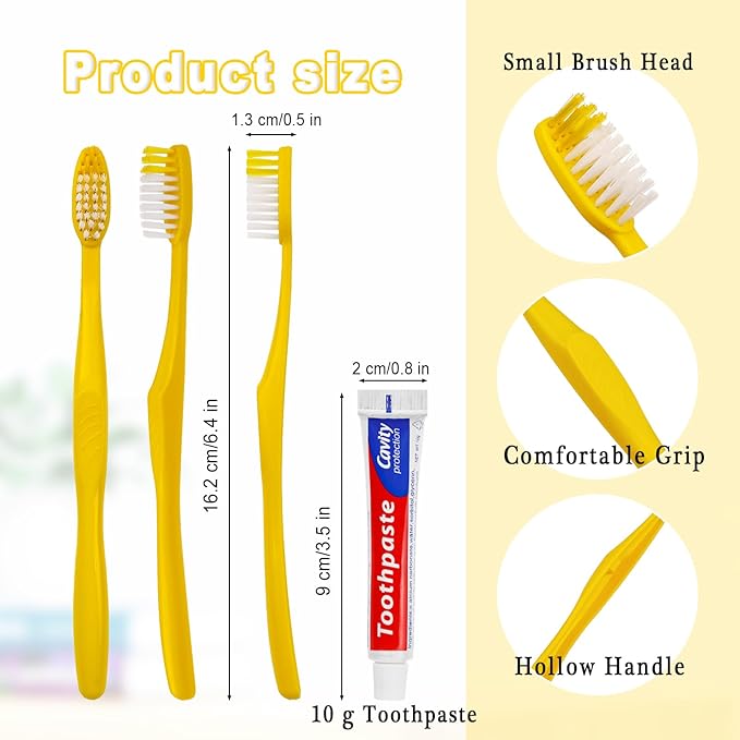 Disposable Toothbrushes with Toothpaste Pack of 200, Yellow Hollow Toothbrush with 10g Toothpaste Individually Wrapped Disposable Travel Toothbrushes Kit in Bulk for Homeless,Airbnb,Hotel,Charity