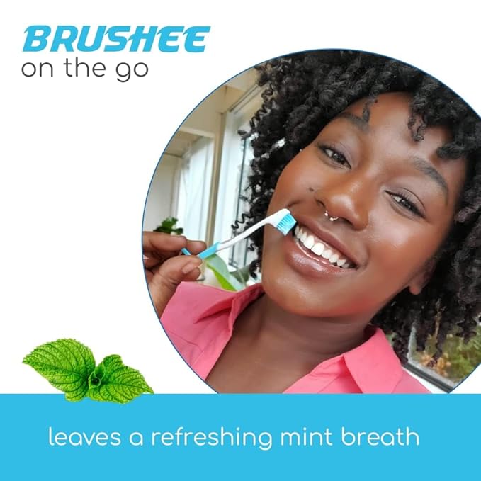 Brushee - The Evolution of Oral Care | 4-in-1 Tool (Paste + Brush + Floss + Pick) | Individually Wrapped | Disposable | Prepasted Travel Toothbrushes | Small Adult Toothbrush - (48-Pack)