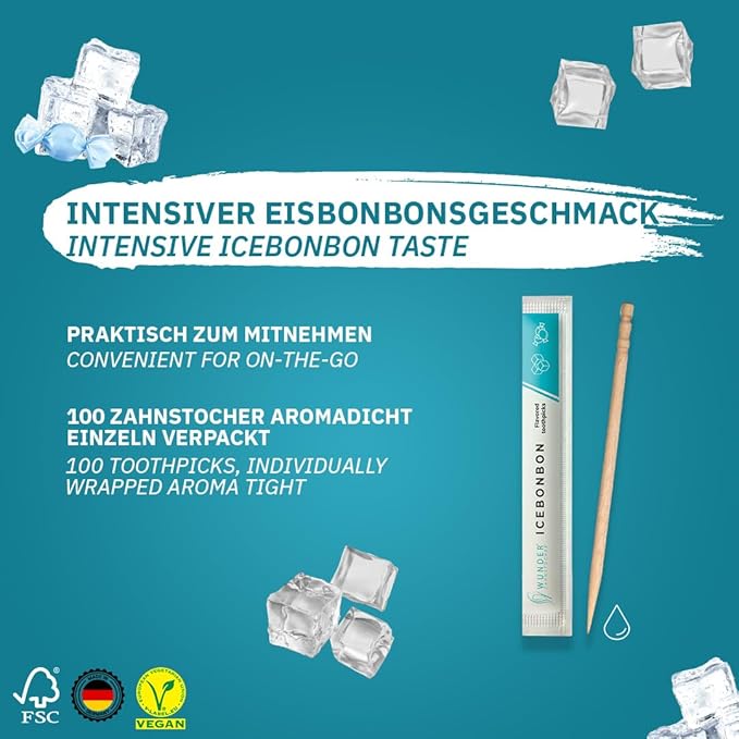 Wonder Toothpicks with Flavor - 100x Flavored toothpicks Individually Packed in 8 Refreshing Varieties - Gentle Oral Hygiene - Fresh Breath - Individually Packed Toothpicks with Flavor