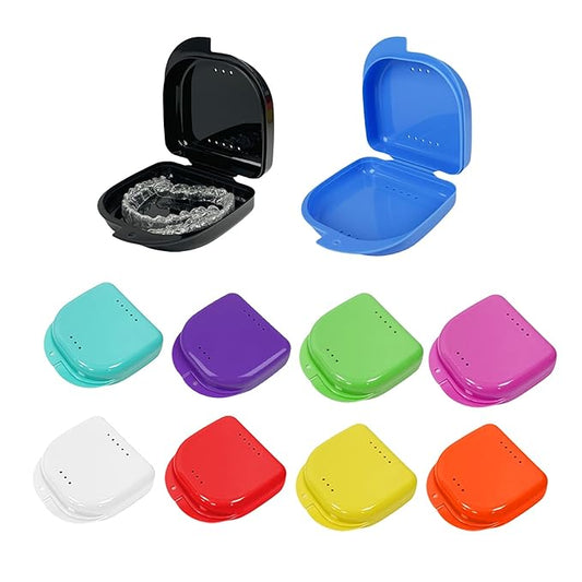 10 Pack Retainer Case,Dental Retainer Box with Vent Holes,Multicolor Storage Container for Aligner Mouth Guard Denture Box (Mix Colors)