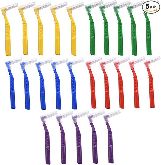 Angzhili 25 Pcs Interdental Angle Brushes, Reusable Dental Cleaners, Oral Hygiene Brush, Toothpick Floss for Braces, Tooth Cleaning Tool (Multi-Colored)