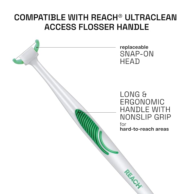 REACH Ultraclean Access Flosser Refill Heads, Unflavored, Plaque Remover for Teeth, Shred Resistant, for Hard to Reach Areas, Oral Care, PFAS Free, for Adults & Kids, 1 Pack, 28 Count