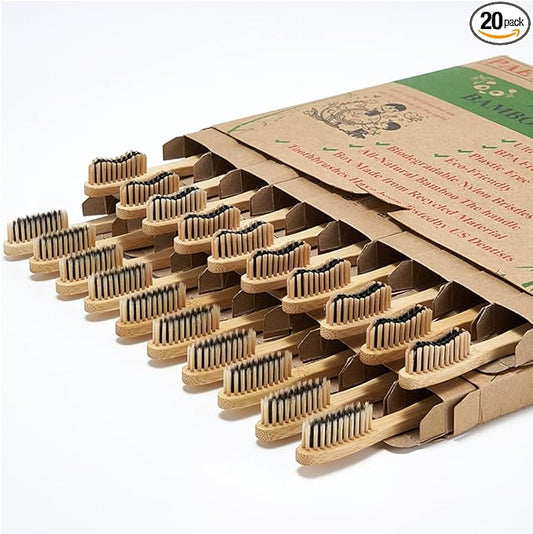 Paeyaer Bamboo Toothbrushes – BPA-Free, Biodegradable, Charcoal Bristles, Soft & Medium, Eco-Friendly, 20-Pack