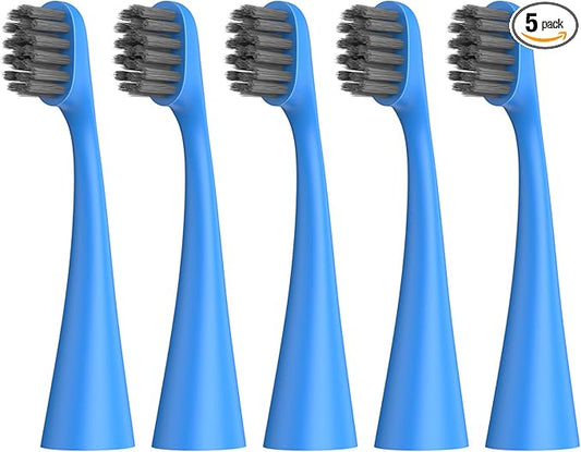Replacement Toothbrush Heads Compatiable with Burst Kids Electric Toothbrush, Soft Charcoal Bristles for Gentle on Gum and Deep Cleaning, Blue, Pack of 5