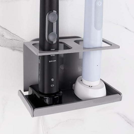 Electric Toothbrush Holder Wall Mounted, Electric Toothbrush Cord Organizer Holds 2 Chargers, Self Adhesive Electric Toothbrush Stand for Bathroom, Medicine Cabinet, Dorm(Grey)