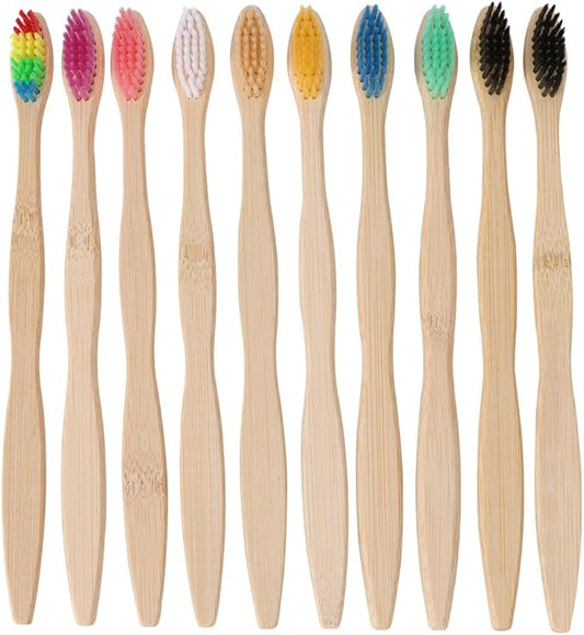 STAHAD Toothbrush Set 10pcs with Soft Wavy Bristles, Natural Fiber and Charcoal Infused Lightweight Toothbrushes for Personal Oral Care at Home and Travel