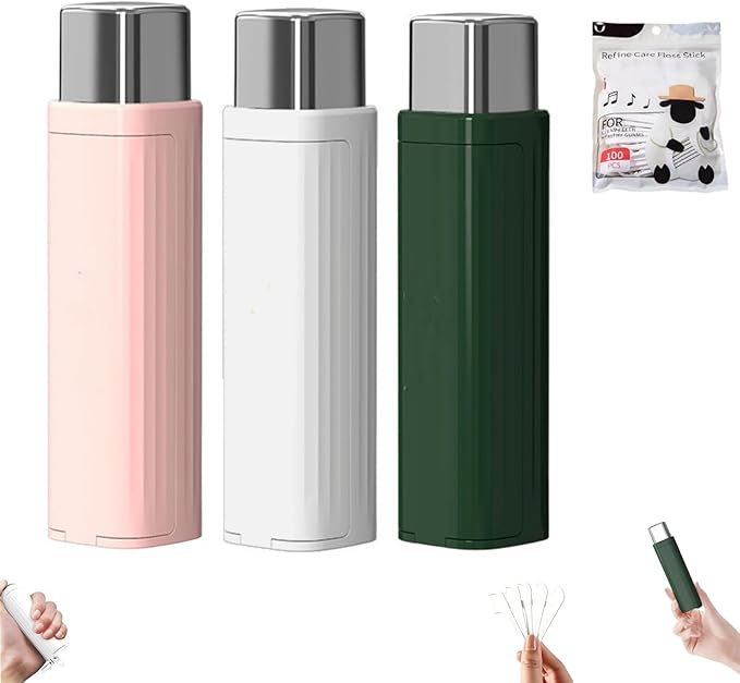 Portable Floss Dispenser with 100 Pcs Dental Floss, Dental Floss Dispenser Dental Floss Picks Case,Portable Automatic Floss Dispenser Floss Organizer Travel Floss Case (MIX-3PCS)