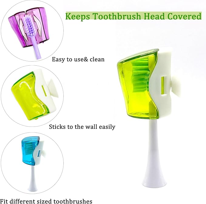 6 PCS Travel Toothbrush Head Covers Caps, Tooth Brush Protector Cap Brush Pod Case Portable Plastic Clip Wall Mounted Hanging Rack Organizer for Bathroom Travel