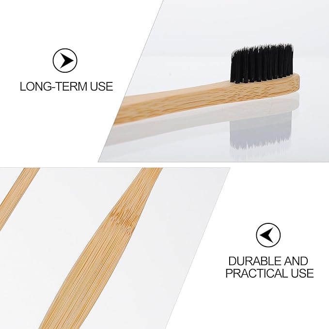 Vaguelly Disposable Charcoal Toothbrushes for Adults 10pcs, Soft Nylon Bristles with Wooden Handle, Natural Oral Care Tools Suitable for Travel and Daily Cleaning