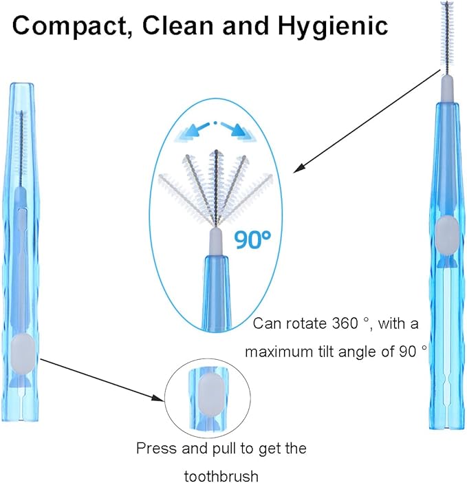 Interdental Brushes Oral Telescopic Type Dental Hygiene Brush Angled Interdental Toothpick Short Handle 30Pcs 5 Different Sizes Tooth Portable Cleaning Tool (Multi-Colored) ﻿