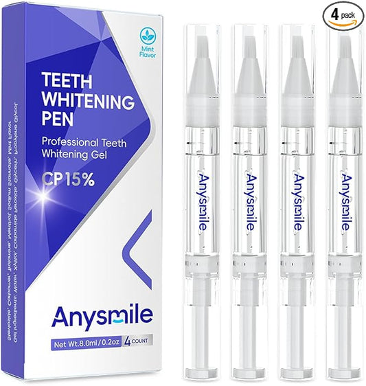 Teeth Whitening Pens Non Sensitive Teeth Whitener Gel with Effective 15% Carbamide Peroxide, 4 Professional Tooth Whitening Gel Pens 2ml/Pen