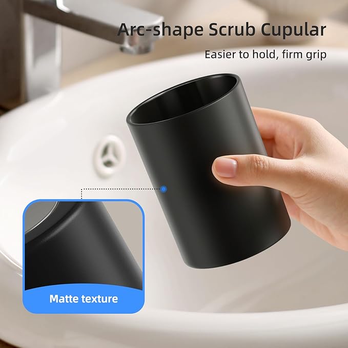 Toothbrush Cup 13.75oz 390ml with Non-Slip Pad, Easy to Clean Bathroom Cup 2Pcs, Reusable Plastic Bathroom Tumbler,Black