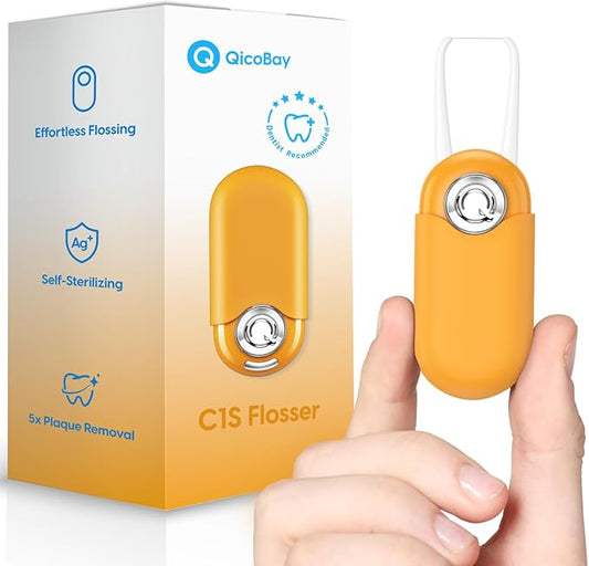 C1S Reusable Flosser Set, Auto-Restringing Flosser with Replaceable Floss Capsule, Multi-Hygiene, Portable Travel Floss, Recyclable Zero Waste, Unflavored(Twilight Orange)