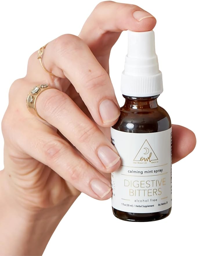 OWL Calming Mint Digestive Bitters Spray – Natural Digestive Aid with Dandelion Root, Chamomile, and Peppermint – Supports Digestion, Soothes Digestive Tract, and Freshens Breath – 1 fl oz