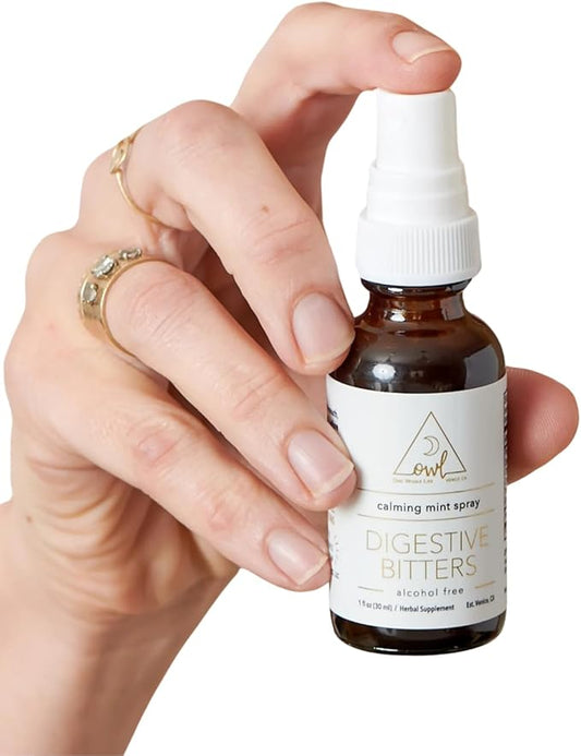 OWL Calming Mint Digestive Bitters Spray – Natural Digestive Aid with Dandelion Root, Chamomile, and Peppermint – Supports Digestion, Soothes Digestive Tract, and Freshens Breath – 1 fl oz