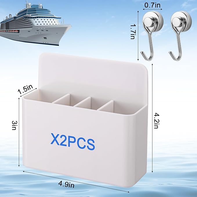 Palksky 2pcs Magnetic Toothbrush Holder for Cruise Essentials 2025, Tooth Brush Organizer with 2 Magnetic Hooks for Alaska/Caribbean Cruise Must Have