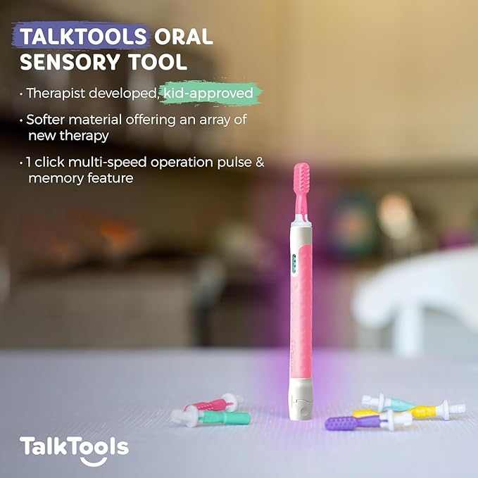 TalkTools Sensi Oral Sensory Therapy Tool with Soft Sensi Jaw Tips – 5-Piece Adjustable Sensory Stimulation Set for Oral Motor Awareness & Feeding Skill Development – Pink