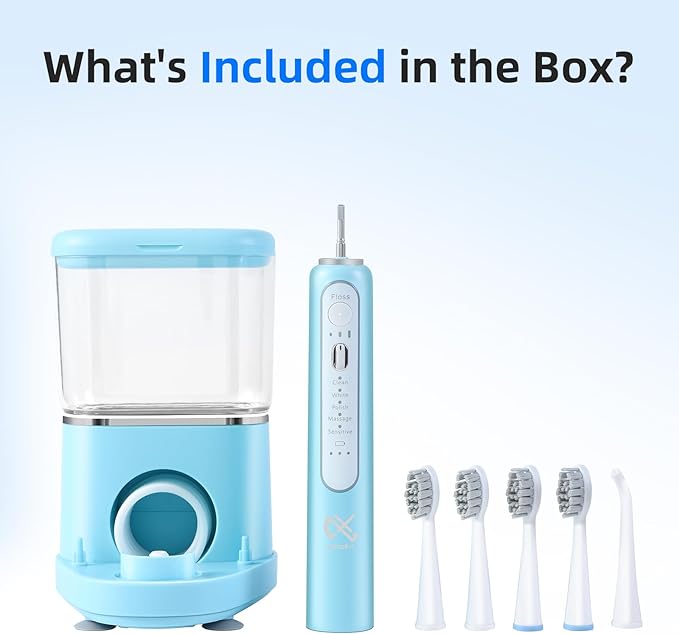 Professional Flossing Electric Toothbrush with Water Flosser, Water Flossers for Teeth 2 in 1 Toothbrush and Water Flosser Combo, Sonic Electric Toothbrush Cordless Flossing Brush (Blue)