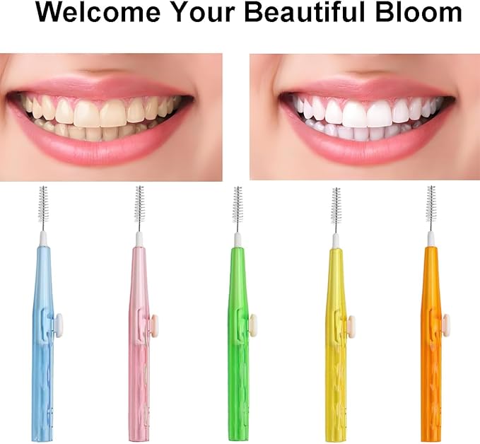 Interdental Brushes Oral Telescopic Type Dental Hygiene Brush Angled Interdental Toothpick Short Handle 30Pcs 5 Different Sizes Tooth Portable Cleaning Tool (Multi-Colored) ﻿