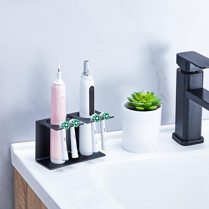 Electric Toothbrush Head Holders Desktop or Wall Mounted Electric Tooth Brush Holders, Bathroom Shower Tooth Brush Head Holder, Adhesive Toothpaste Holder, Toothbrush Head Stand, Black