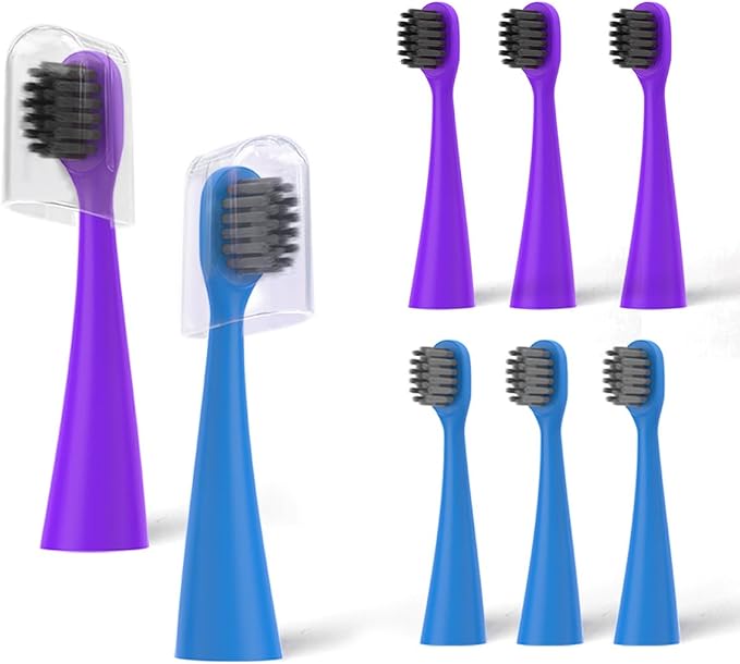 8 Pack Toothbrush Replacement Heads Compatible with Burst Kids Electric Toothbrush, Burst Kids Replacement Heads with Ultra-Soft Bristles, Dust Cover Caps, Perfectly Compatible (Blue+Purple)