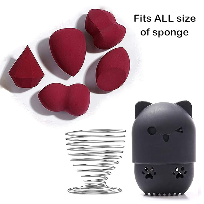 Makeup Sponge Holder, Beauty Sponge Holder + Makeup Blender Travel Case Beauty Sponge Blender Drying Stand & Storage Containers - Black + Silver
