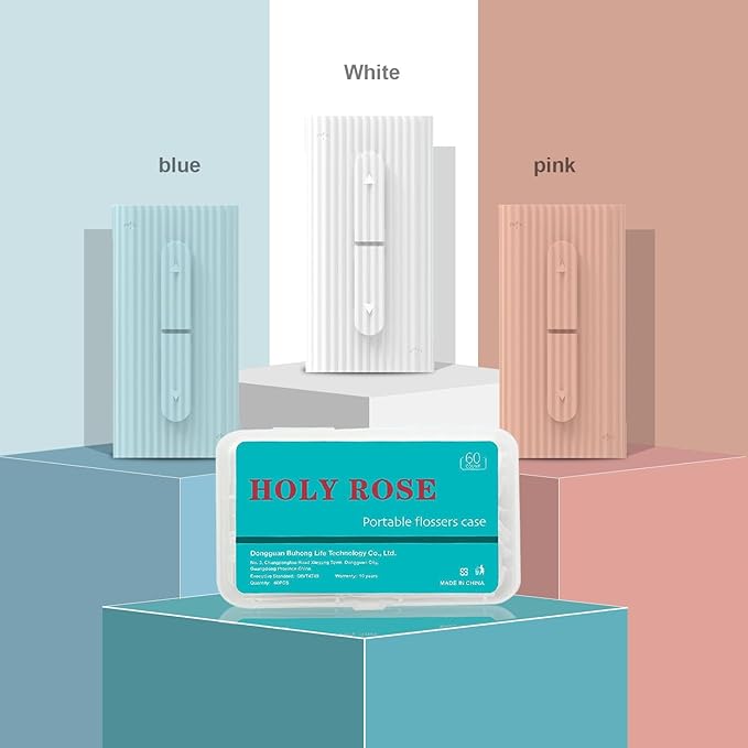 Holy rose Portable Dental Floss Dispenser 2 Box, Portable Floss Picks Case with Adult Floss Sticks 80 Count,Flossers Toothpicks Boxs Perfect for Home,Travel Cleaning Teeth Oral Care Best Tool(Pink)