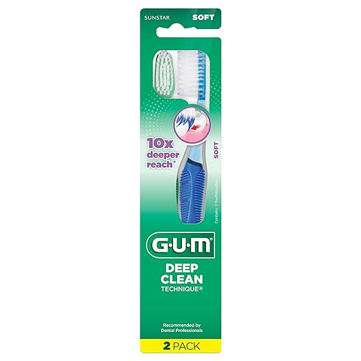 GUM Deep Clean Technique Toothbrush - Full Head - Soft Toothbrushes for Adults with Sensitive Gums - Extra Fine Bristles, 2 Count