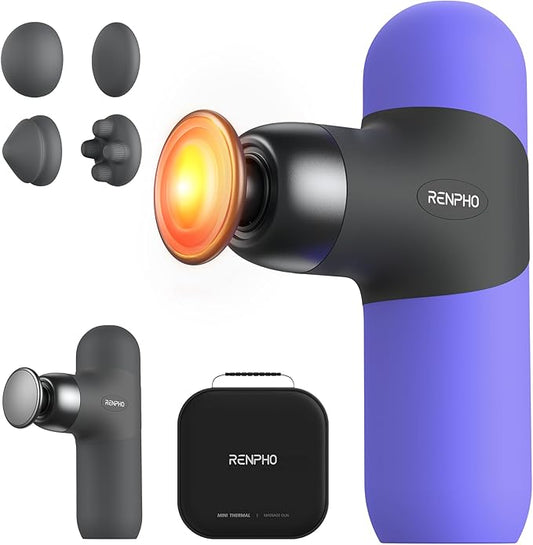 RENPHO Mini Thermal Massage Gun with Heat, FSA Eligible HSA, Valentines Birthday Gifts for Women Men, Portable Deep Tissue Percussion Massager, Color Silicone Sleeves Travel Size with Carry Case