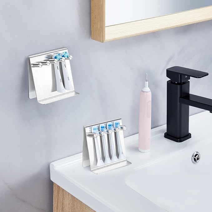 Electric Toothbrush Head Holder Adhesive or Tabletop, Tooth Brush Holder for Bathroom, Electric Toothbrush Holders Wall Mounted, Tooth Brushing Holder, Brush Head Holder (Silver, Large)