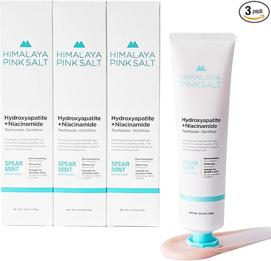 HIMALAYA PINKSALT Fluoride Free Hydroxyapatite Toothpaste with Niacinamide, Helps Remineralize, Appropriate for Sensitive Teeth, Teeth Whitening - for Adult, Kids Oral Care - Spearmint Flavor, 3.9 oz