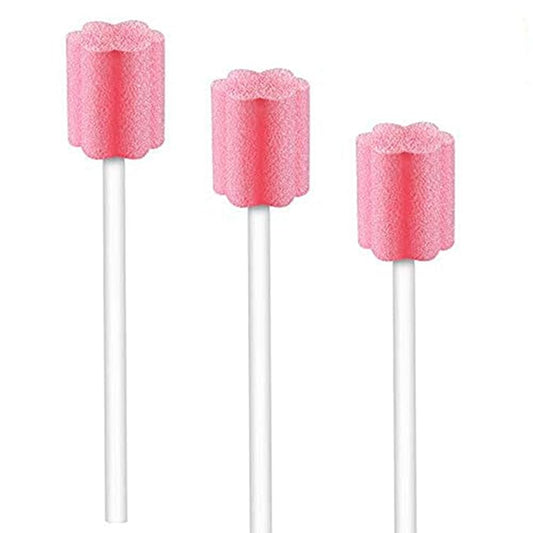 50 Disposable Oral Care Swabs, Sponge Dental Swabsticks Unflavored Sterile(Pink）