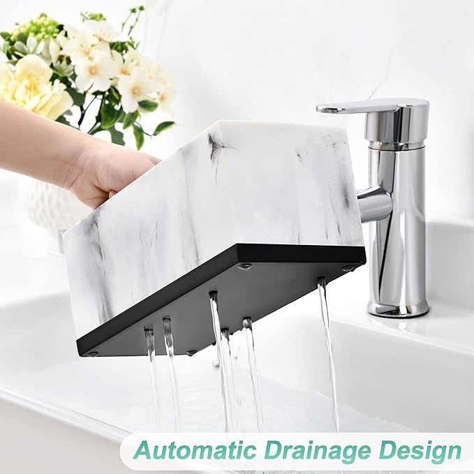VITVITI Toothbrush Holder for Bathroom, Bathroom Organizer Countertop, Rectangle 6 Compartment Bathroom Accessories Storage for Toothpaste/Vanity Counter/Sink, White Resin of Marble Color