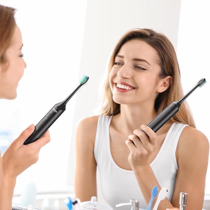 BAOVERI Sonic Electric Toothbrush for Adults and Kids - Wireless Rechargeable Toothbrush, 6 Brush Heads - 5 Brushing Modes with 3 Intensities - 42000 VPM Motor - Charge Lasts Up to 60 Days