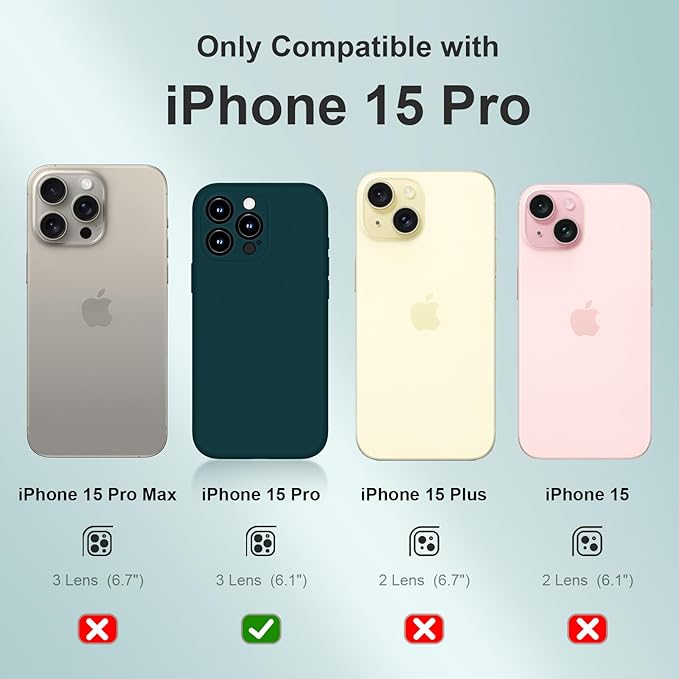 Magnetic for iPhone 15 Pro Case, Compatible with MagSafe, with 9H Nano Screen Protectors, Full Camera Protection, Silicone Shockproof Microfiber Lining Phone Case 6.1", Teal