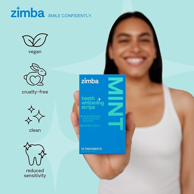 Zimba Teeth Whitening Strips for Teeth Sensitive, White Strips for Teeth Whitening, Teeth Whitener Stain Remover 28 White Strips Included Per Pack, 2 Pack (14 Day Treatment), Strawberry and Mint
