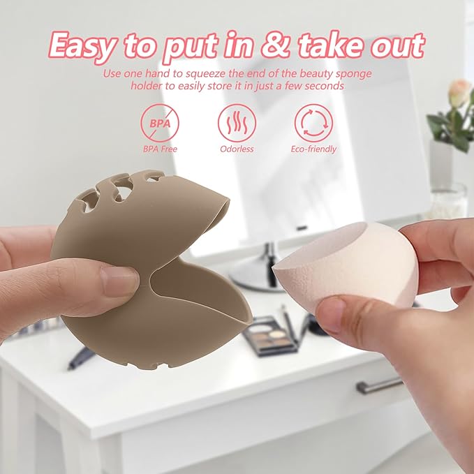 2PCS TIKIUKI Makeup Sponge Holder Beauty Blender Bolder Makeup Sponge Case Breathable Make Up Sponge Case Essentials Suitable for Business or Travel（Khaki+Gery）