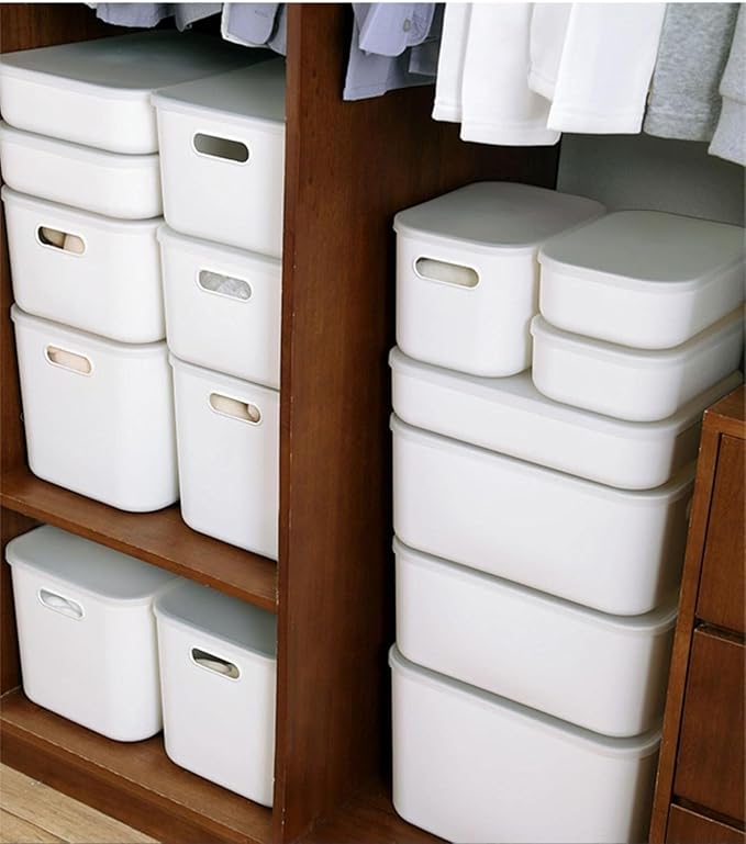 Amyup Set Of 6 Plastic Storage Bins,Versatile Kitchen Pantry Organization and Storage,for Plastic Storage Container Under Bed,Under Sink Bathroom Organizer (White, 4 XL+2 L)
