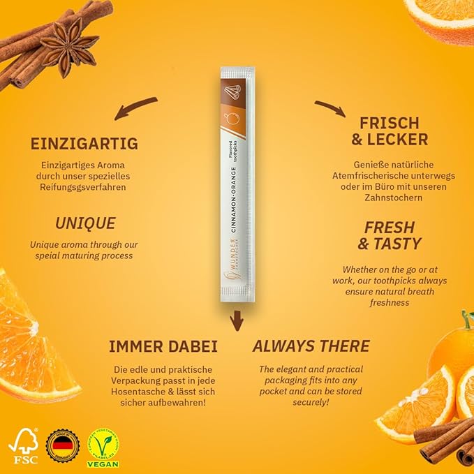 Wonder Toothpicks with Flavor - 100x Flavored toothpicks Individually Packed in 8 Refreshing Varieties - Gentle Oral Hygiene - Fresh Breath - Individually Packed Toothpicks with Flavor