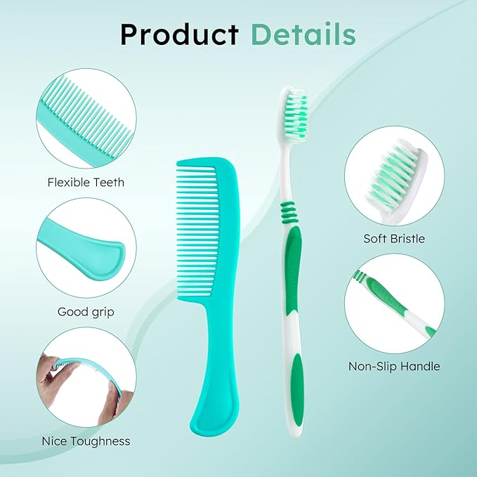 Disposable Toothbrushes with Toothpaste and Comb in Bulk, Individually Wrapped Soft Bristle Travel Size Basic Hygiene Kits, for Travel Hotel Camping Charity Homeless Shelter Donation in 5 colors (50)