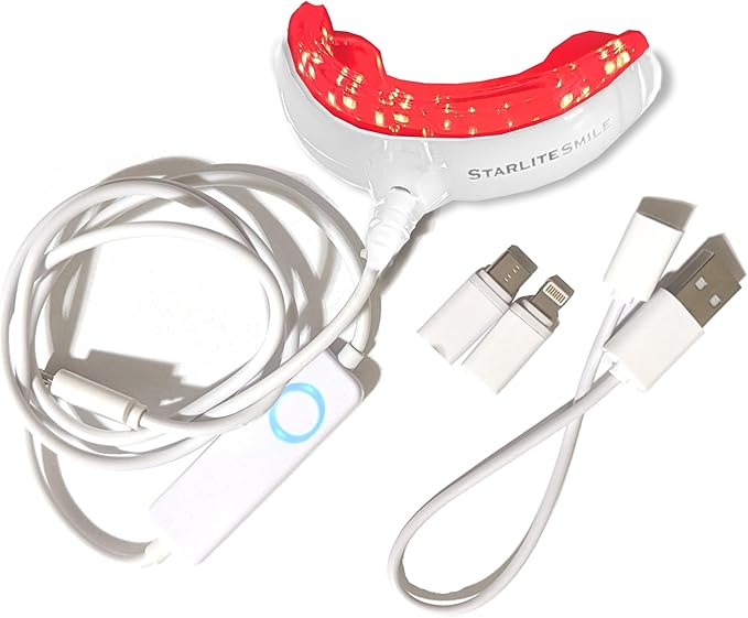 Red Light for Gums – Gum Health & Gum Care – 32 Red LEDs for Gums and Teeth – USB-C, USB & Lightning-Compatible Adapters Included – Gum Red Light by Starlite Smile