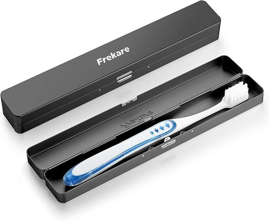 Toothbrush Travel Case Aluminum, Manual Tooth Brush Holder for Traveling, Portable Toothbrush Container for Bathroom, Camping, Business Trip, School (Black)