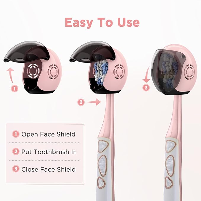 Helmet Toothbrush Covers Caps, Toothbrush Head Protector for Household Travel, Fits Most Manual and Electric Toothbrushes, 4 Count (Blue, White, Pink, Rose Pink)