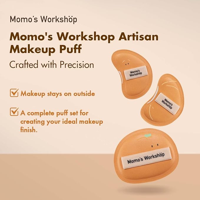 Momo's Workshop Orange Makeup Sponge Set (3pcs) – Large Soft Bounce & Small Firm Bounce PU Leather Puff, Rubycell Blender Sponge for Liquid & Cream Makeup & Storage Case
