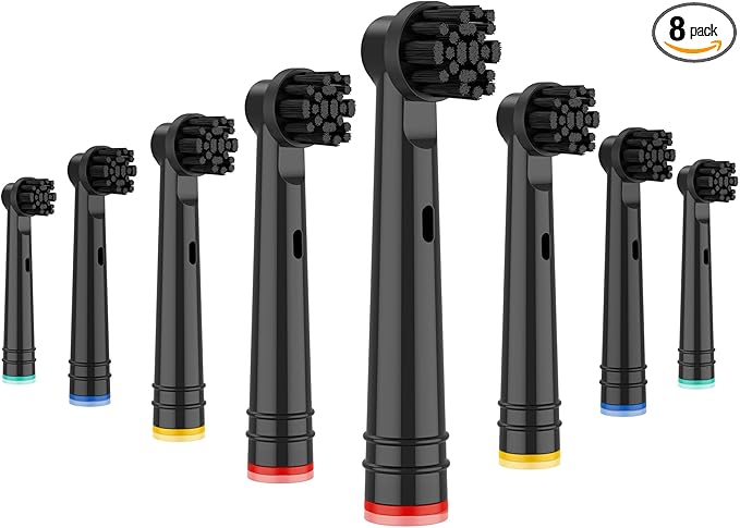 Replacement Brush Heads Compatible with Oral B Electric Toothbrushes, 8 Count, Black, Bamboo Charcoal Infused Bristles Fit for Pro Series 100 500 1000 1500 2000 2500 3000