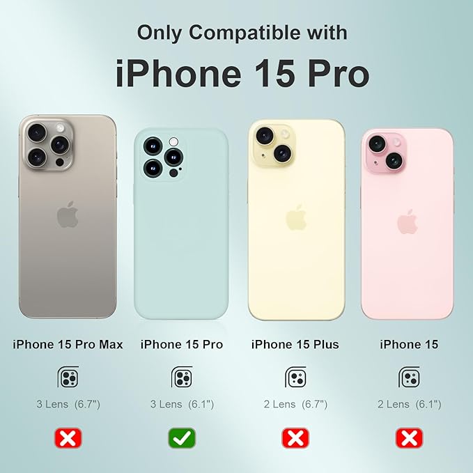 Magnetic for iPhone 15 Pro Case, Compatible with MagSafe, with 9H Nano Screen Protectors, Full Camera Protection, Silicone Shockproof Microfiber Lining Phone Case 6.1", Mint Green