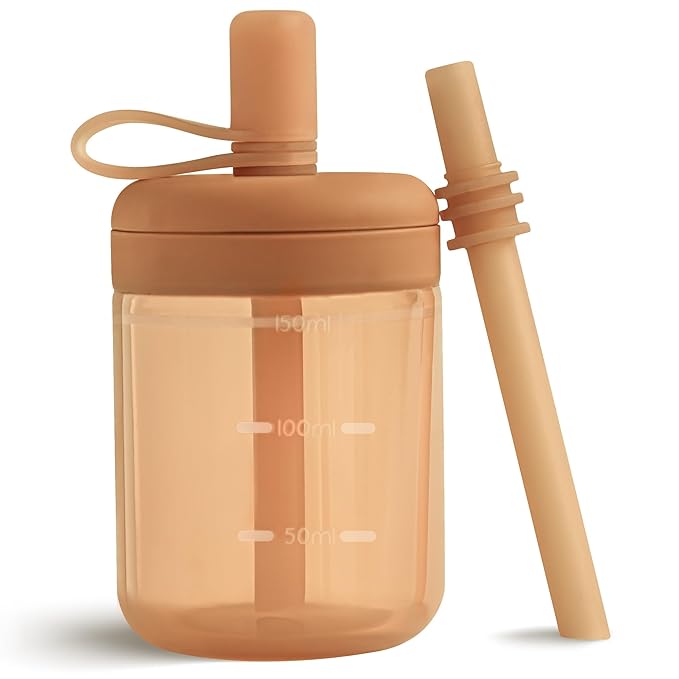 Moonkie Baby Straw cup | Silicone Toddler Sippy Cup Training Cup with Straw Lid | BPA-Free Drop-Proof Baby Cup | Baby Led Weaning | 6 Months+, 5 oz, 1pack