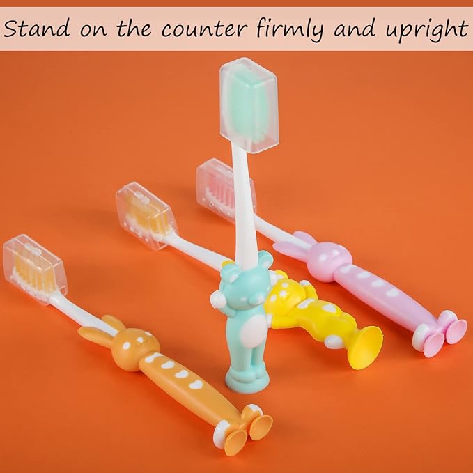 Patelai 24 Pcs Toddler Toothbrush for Age 2 up, Kids Toothbrush Set with Covers, Soft Children Manual Brushes Bulk with Suction Cup for Upright Storage, Rabbits and Bears Brushes for Travel