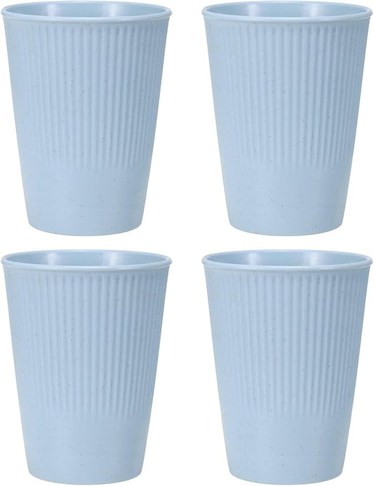 uxcell 4 Pcs Simple Toothbrush Cup, 3.3 x 3.3 x 4.2 Dishwasher Safe Bathroom Tumbler Reusable Plastic Cup Set for Storing Toothpaste Combs, Light Blue